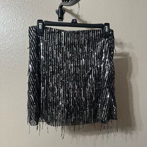 Zara Black & Silver Sequin Fringe Mini Skirt